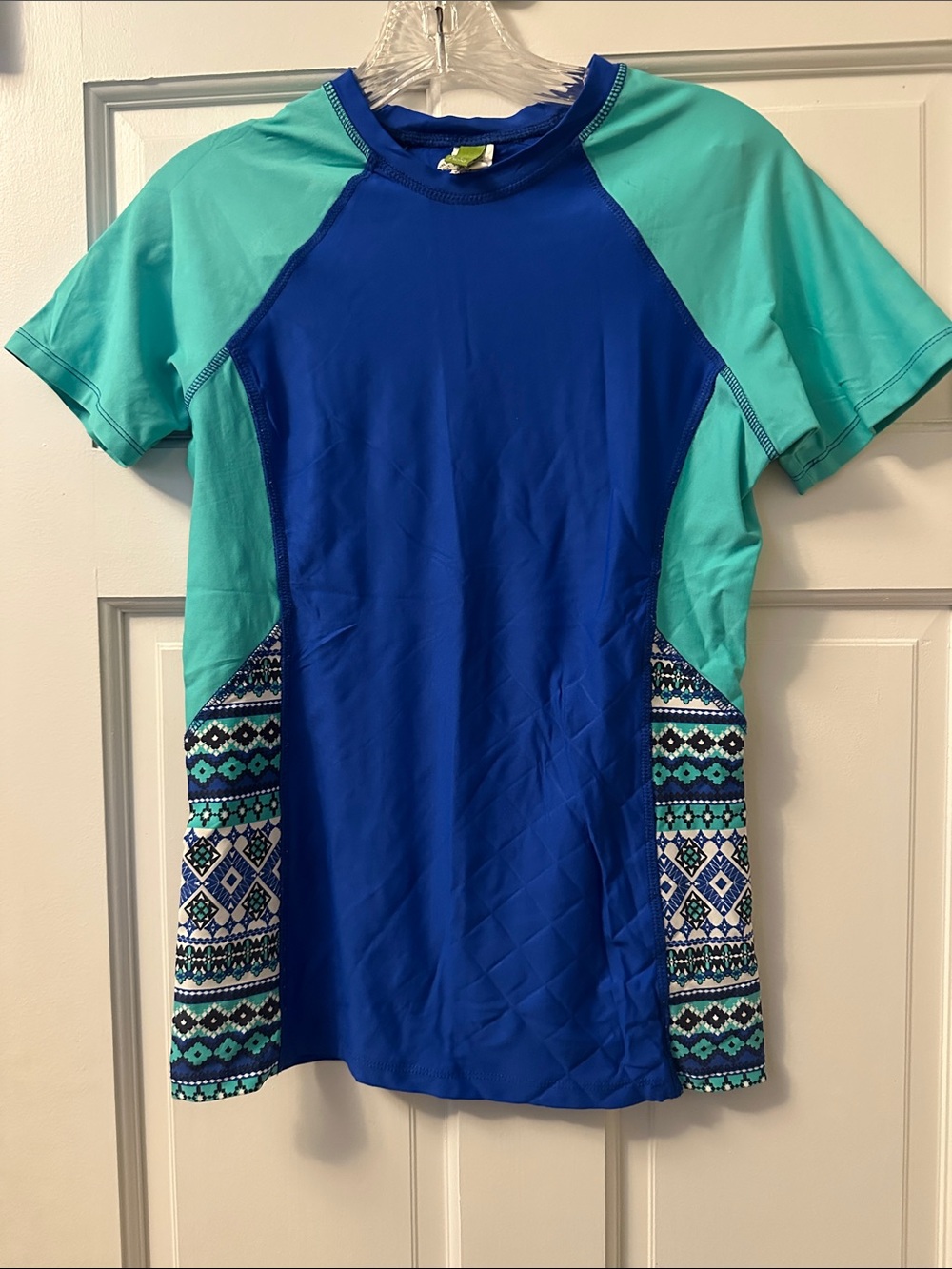 next Blue & Aqua Short Sleeve Swim Shirt with Patterned Side Panels